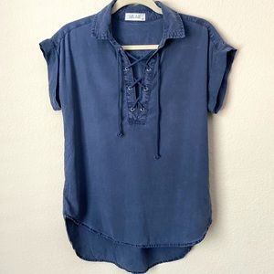 Bella Dahl Lace Up High Low Chambray Blouse Top